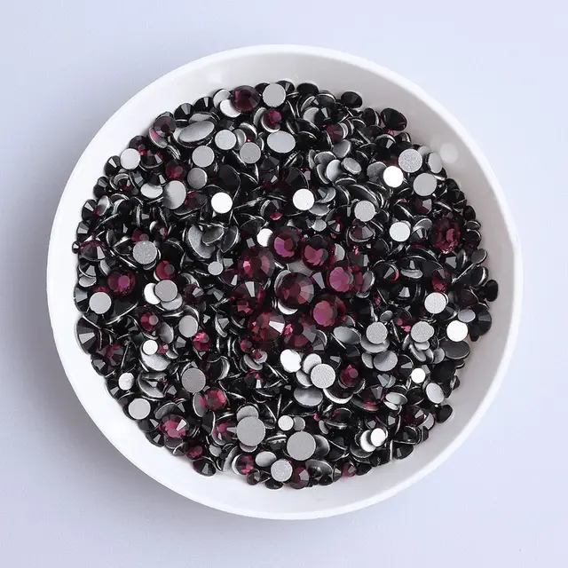 Mix Size Black Diamond Flat Back Rhinestones for Face Self-adhesive Crystal Beads Loose Precious Stones Diamond Painting Jewelry Amethyst