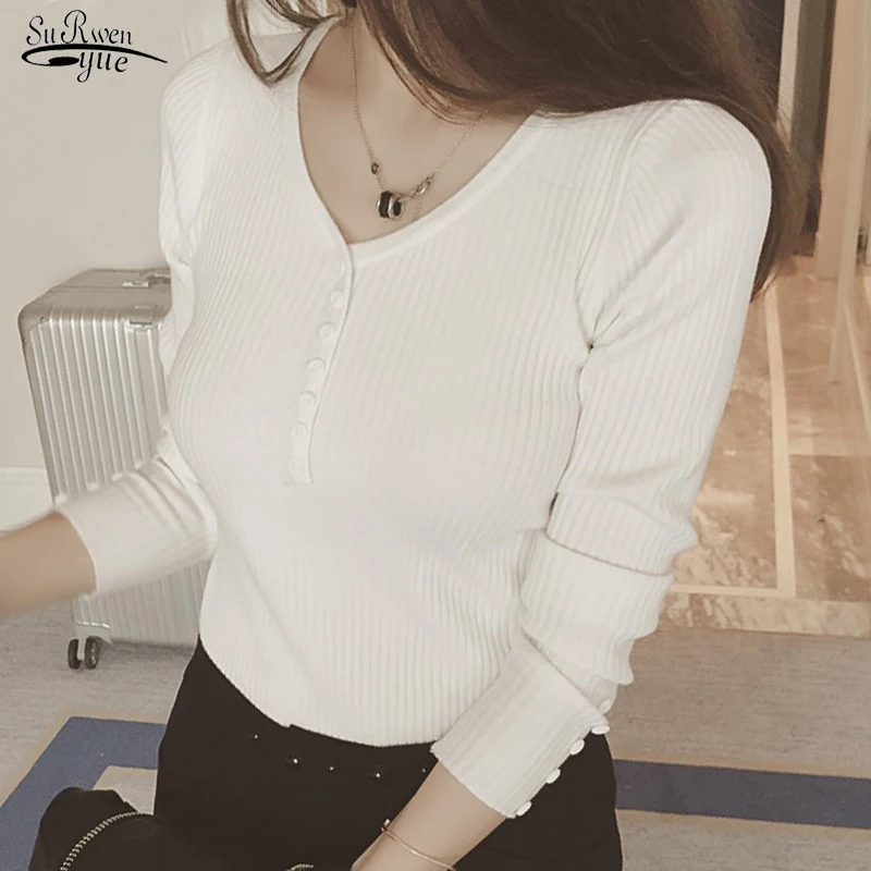 

2021 New Autumn and Winter Clothes Fashion Sweater Women V-neck Knitted Pullover Slim Long Sleeve Bottoming Shirt Women 16290
