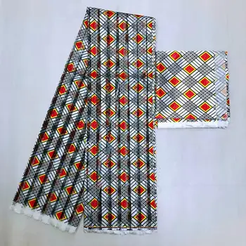 

Hot sale Gahna Style satin silk fabric with organza ribbon African wax design 2019 high quality 4+2yards