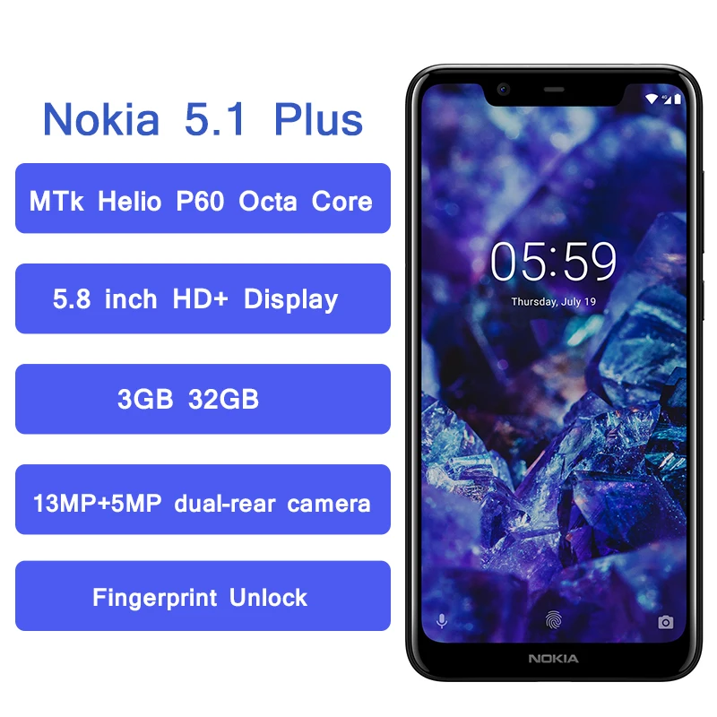 Смартфон Nokia 5,1 Plus с глобальной версией 4G, 3 ГБ ОЗУ, 32 Гб ПЗУ, 5,8 дюйма, HD+ дисплей, 13 МП+ 5 Мп камера, мобильный телефон MTK Helio P60