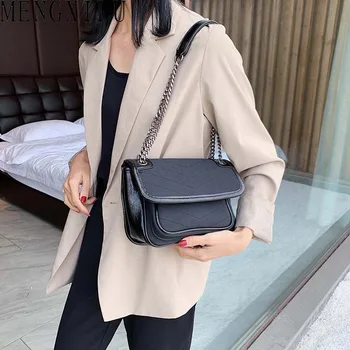 

MENGXILU Leather Chain Crossbody Bags For Women 2019 Striped PU Flap Pocket Female Shoulder Bag Satchel Ladies Shopping Handbag