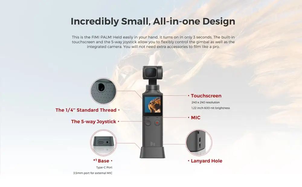  In stock FIMI PALM camera 3-Axis 4K HD Handheld Gimbal Camera Stabilizer 128° Wide Angle Smart Trac - 4000452959524