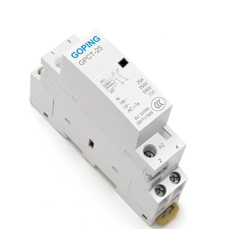 Contator modular AC 2no 2nc trilho DIN doméstico 2p 25a 220v / 230v 50 / 60hz ou 1no 1nc