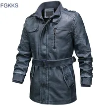 FGKKS, зимние Брендовые мужские Куртки из искусственной кожи, мужские Модные кожаные куртки, мужские локомотивная кожаная куртка