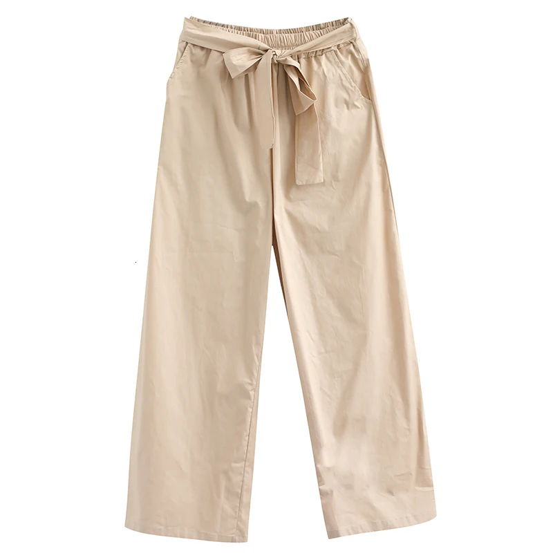 

2019 Vintage Women Pants Elastic Mid Waist Pockets Straight Pants Casual Spring Autumn Solid Trousers Female Pantalones Mujer