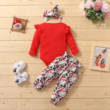 

Romper Baby Girl Long Sleeve Solid Color Romper Autumn Tops Cartoon Pattern Print Trousers Headband Christams Outfits Clothes