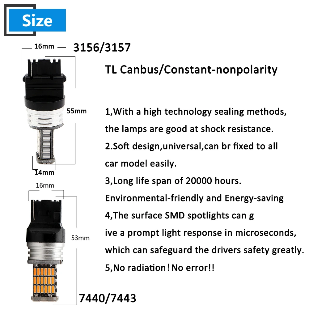 50X Canbus 12V 4014 45 поверхностный, оранжевый красный, Белый 1156 BA15S 1157 BAY15D автомобиль грузовик светодиодный лампы поворота Задний сигнальный фонарь ошибок