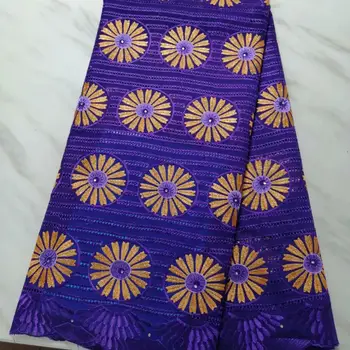 

Hot Sale Purple Color African Lace Fabric For Wedding France Tulle Embroidered lace Fabric High Quality With stones 5yards