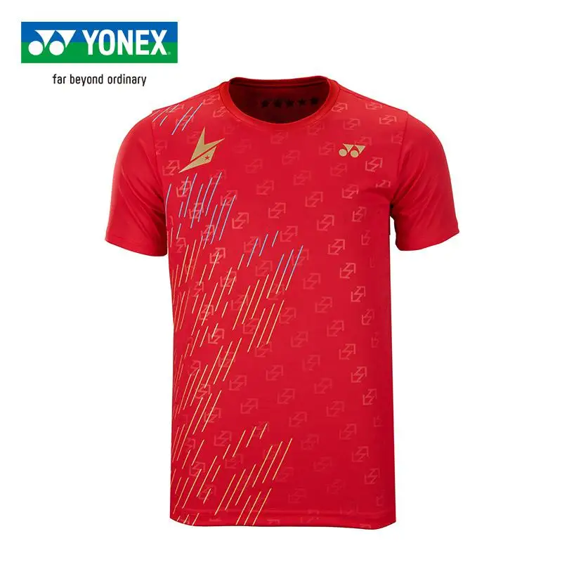 Подлинная Yonex кофта для бадминтона Lin Dan стиль спортивные футболки с коротким рукавом для мужчин 16419ldcr - Цвет: Красный