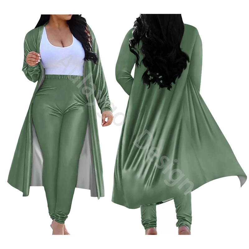 

Sexy Outfits For Woman Plus Size Custom Long Cardigan And Slim Pant Set 2021 New Fashion Spring Autumn Clothing Ropa Mujer