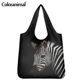 

Coloranimal Women Protable Large Storage Shopper Bag Brand Zebra Printing Eco-Friendly Bags Foldable Female Grocery Bags Bolsa