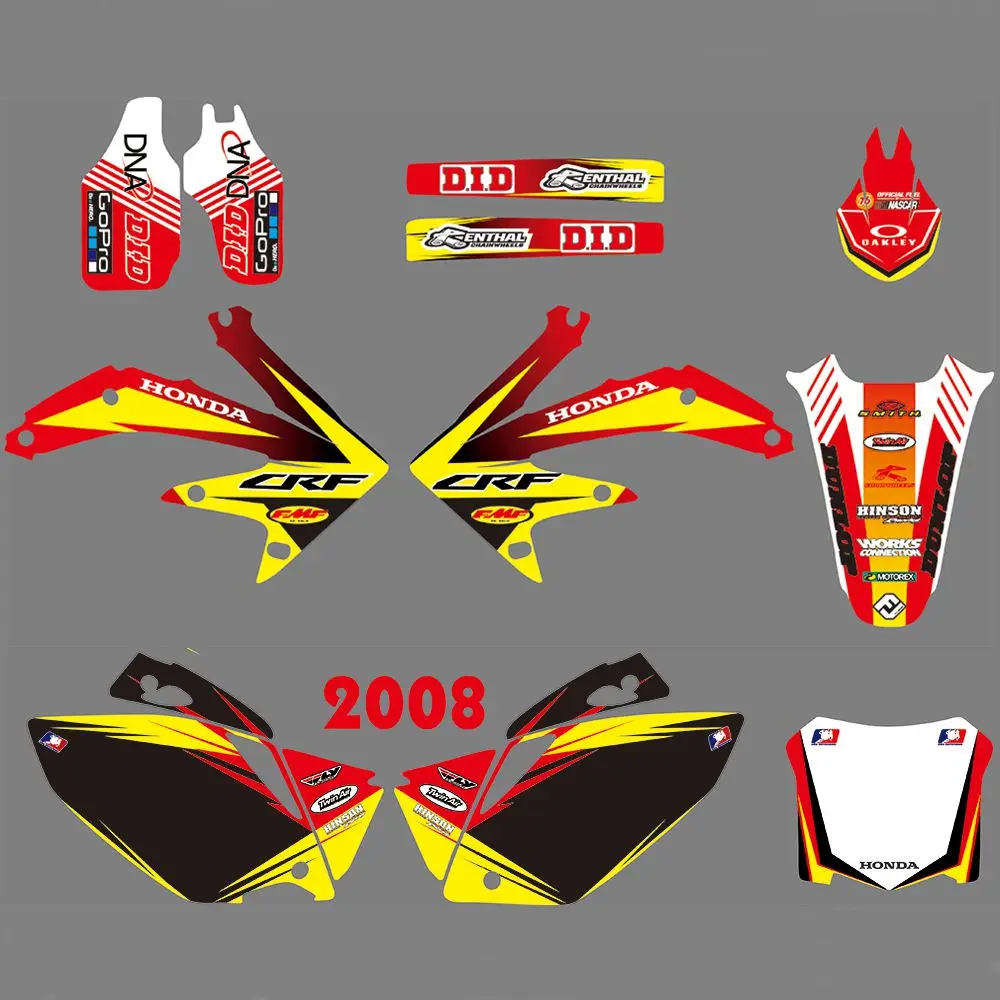 

New Full Graphics Decals Stickers Custom Number Name Glossy Bright Stickers Waterproof for HONDA CRF450R CRF450 2008