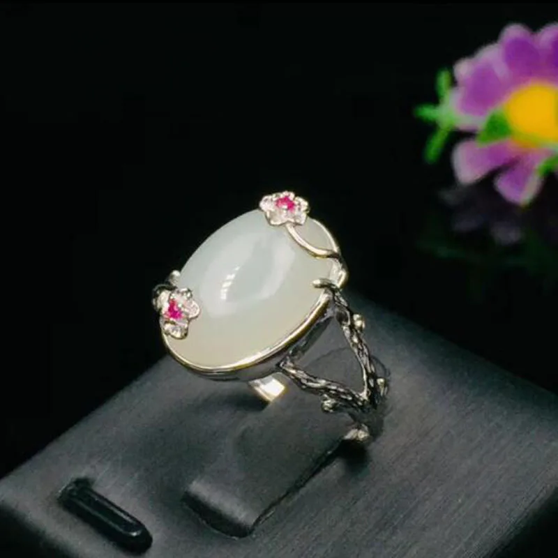 Original Design Natural 925 Silver Hetian White Jade Mosaic Flowers Rings For Women Fine Jewelry | Украшения и аксессуары