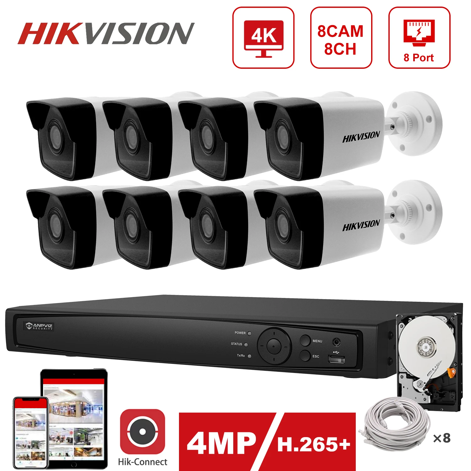Hikvision Ip Security Kit 4k 8ch Poe Nvr Hikvision Poe Ip Camera 4mp Ds