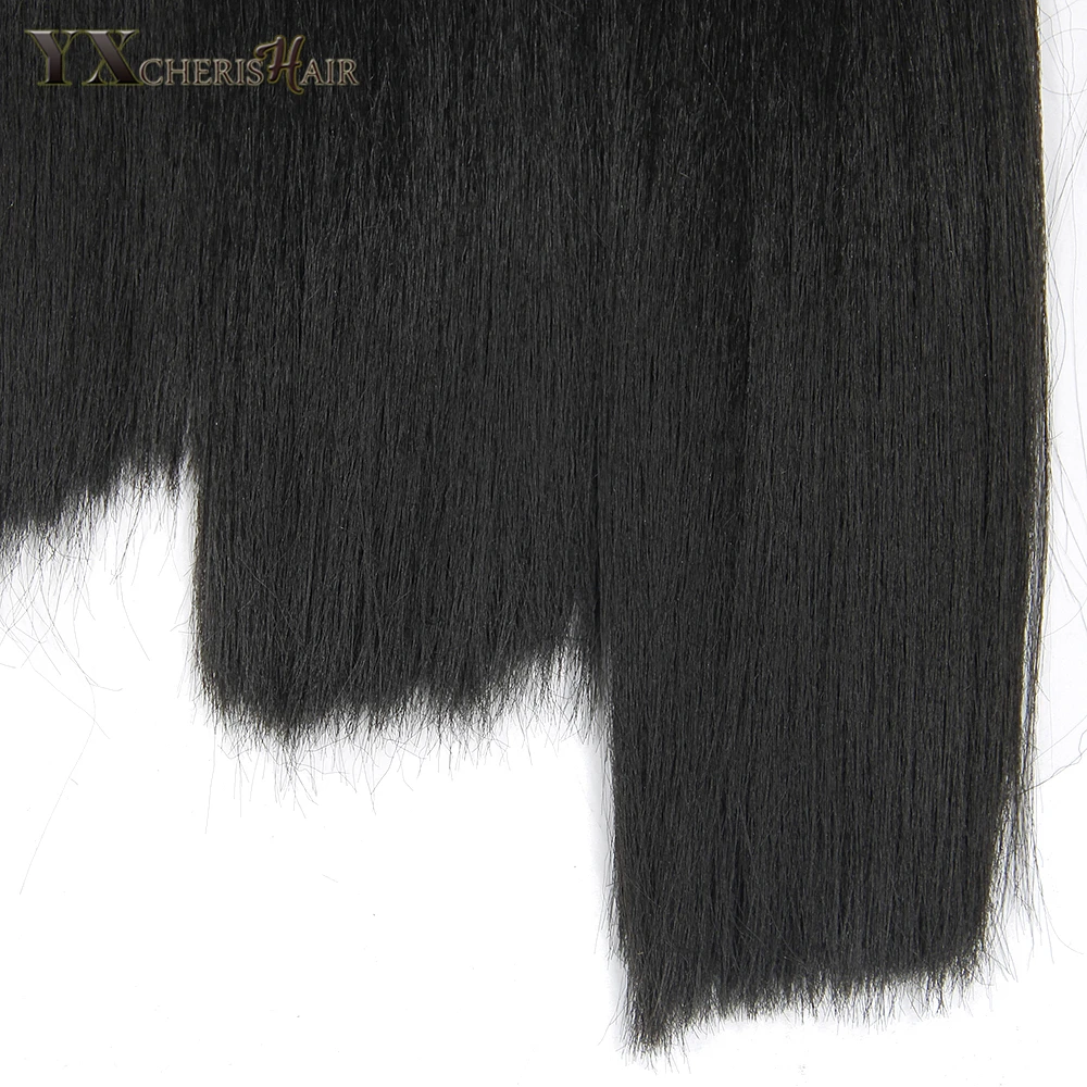 YXCHERISHAIR 8-14 дюймов Натуральные Черные Синтетические прямые волосы Yaki плетение афро двойной уток 5 шт./упак. термостойкие наращивание волос
