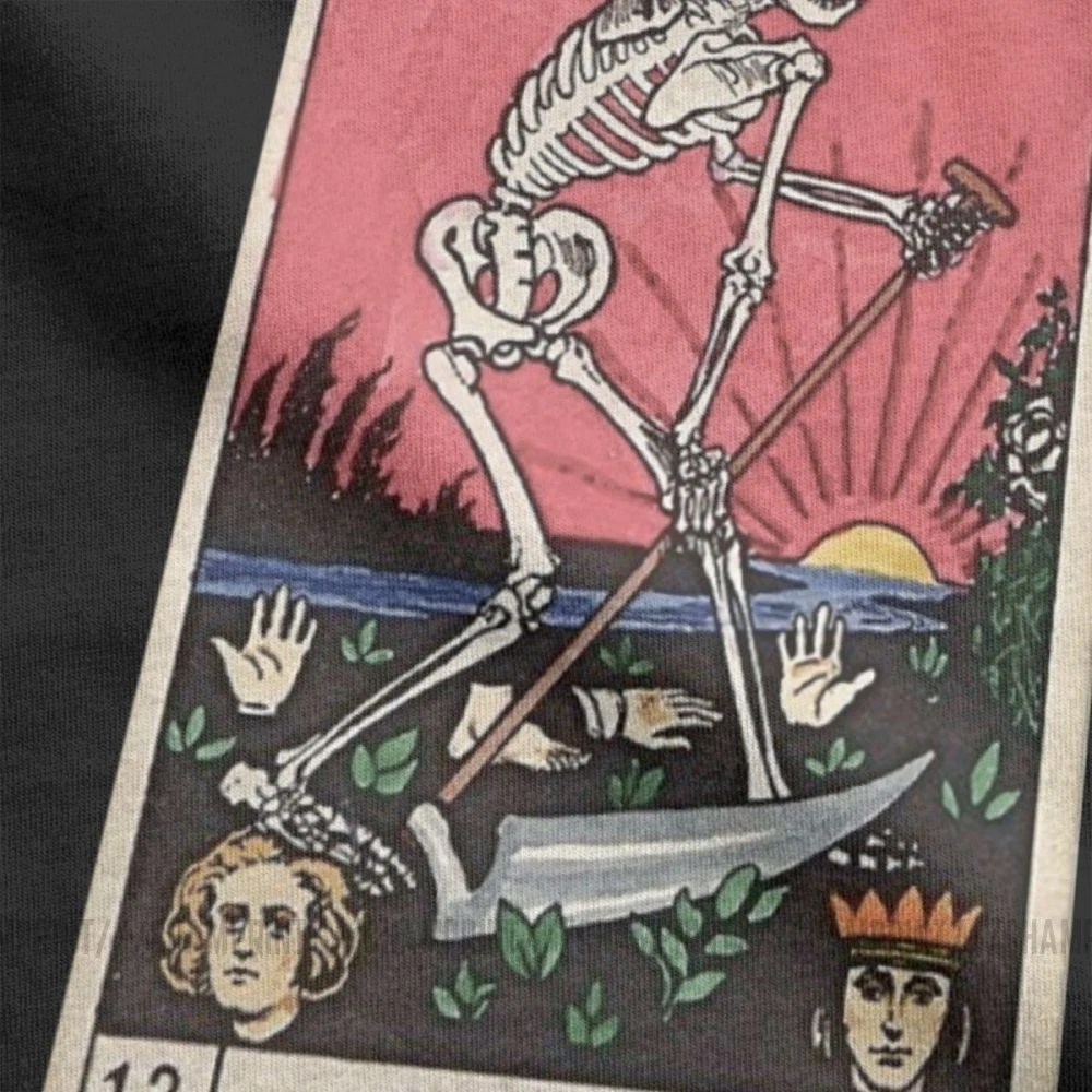 Футболка с изображением карт Таро смерти для мужчин, хлопок, футболки, мажор, Аркана, Хэллоуин, жуткий скелет, жуткая футболка с коротким рукавом размера плюс