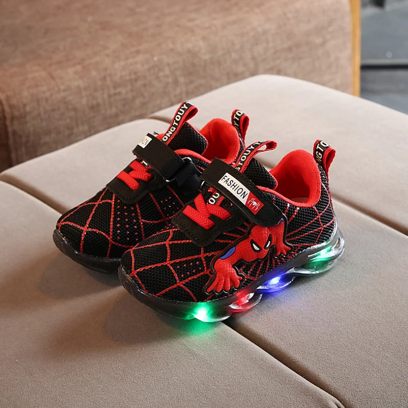 Zapatos de Spiderman para niños y bebés, zapatillas con luz LED, luminosas y brillantes, - AliExpress