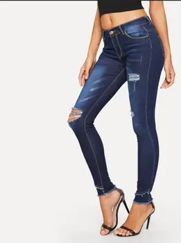 

Jeans Woman Pants Mid Rise Stretch Skinny Ripped Distressed Jeans Slim-fit Slim Fashion Stretch Feet Women Jeans