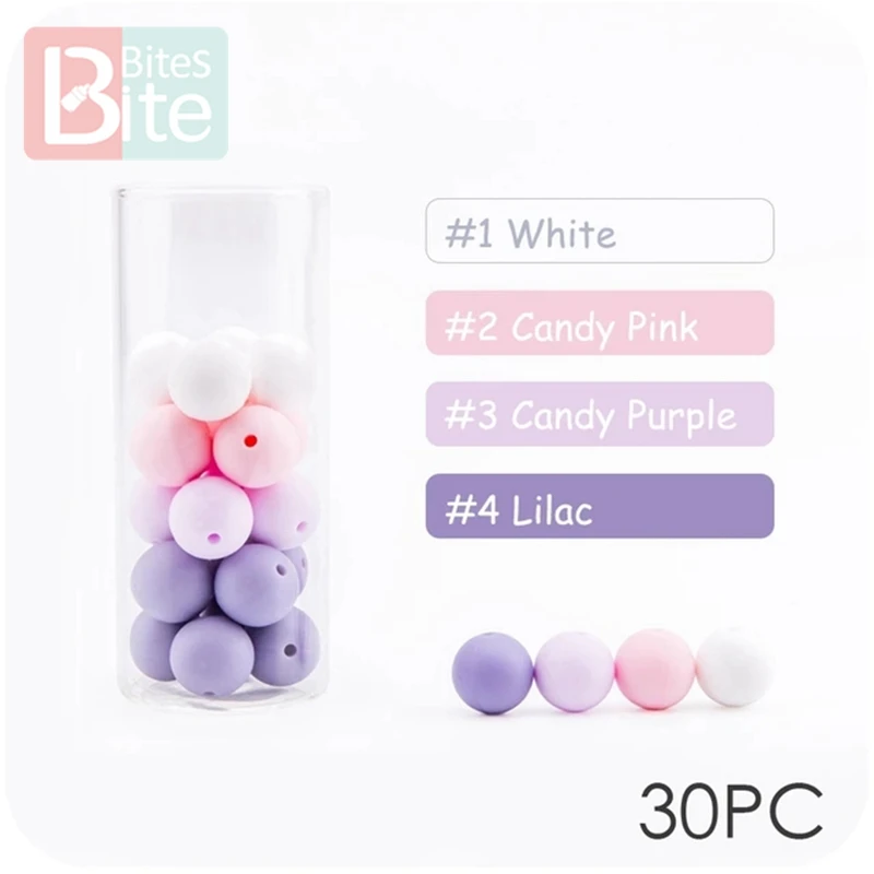 New Purple 30 шт. 12 мм силиконовые бусины жемчуг силиконовые пищевые, Прорезывание Зубов Бусины DIY кормящих браслет силиконовые крошечные стержни детский прорезыватель BPA бесплатно - Цвет: New Purple