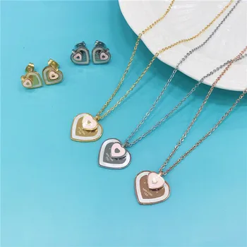 

Brand Stainless Steel Jewelry Sets For Women heart Pendant Necklacae Fashion Jewelry Gift Collares Mujer