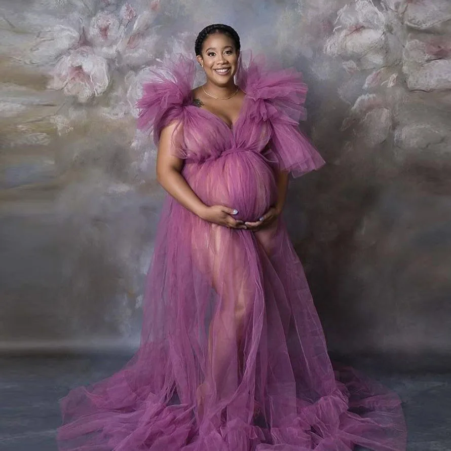 Illusion Women Night Robe Bathrobe Prom Wedding Bridesmaid Robes Tulle Ruffles Sleepwear Pyjamas Long Lingeries Bridal Party Shower Robe