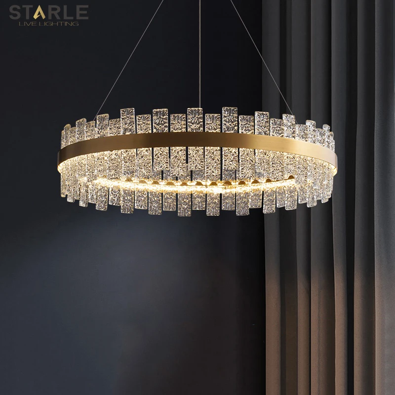 

Copper Light Luxury Living Room Chandelier Post Modern Creative Personality Simple Design Water Ripple Bedroom Dining Room Lamps