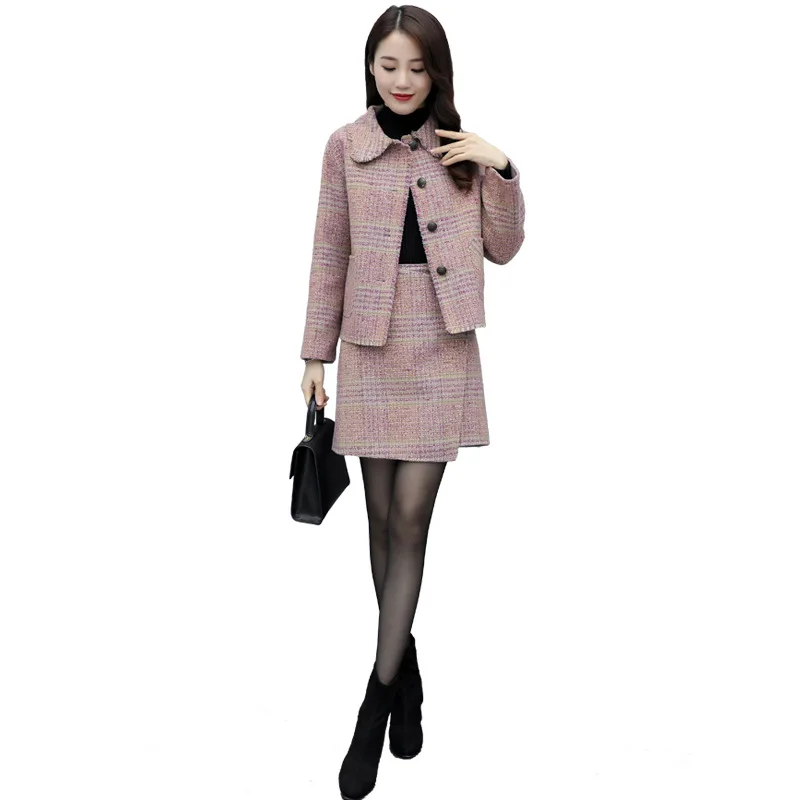 

Autumn And Winter Mid-length 2019 New Style England Graceful Plaid Woolen Coat Tweed Woolen Coat Versatile Set
