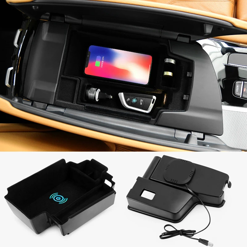 

1lot Mobile phone wireless charging Central Armrest storage box for 2017-2018 BMW 520 525 528 530 G30 G31 LHD