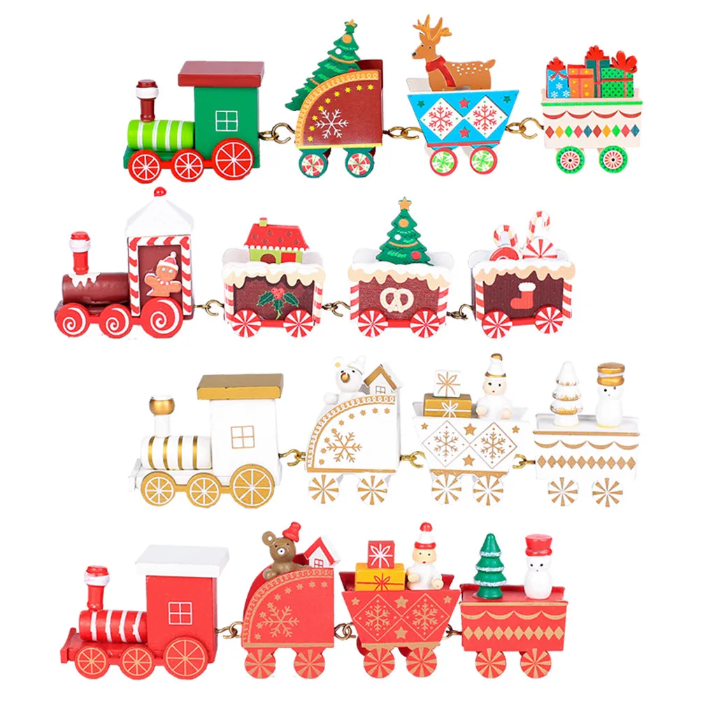 New Christmas Train Painted Wood Christmas Decoration for Home with Santa/bear Xmas kid toys gift ornament navidad new year Gift