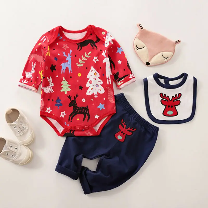 

Newborn Kids Boy Girl Christmas Outfits Set Penguin Romper Bodysuit Leggings Pants Bibs Sets Autumn Clothing