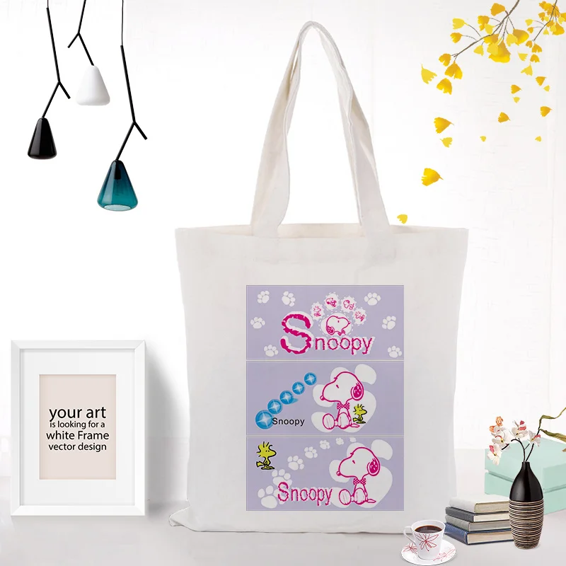 Cute Cartoon Dog Canvas Tote Bag Custom Print Logo Text DIY Shopping Bag Eco Ecologicas Reusable Recycle Daily Use