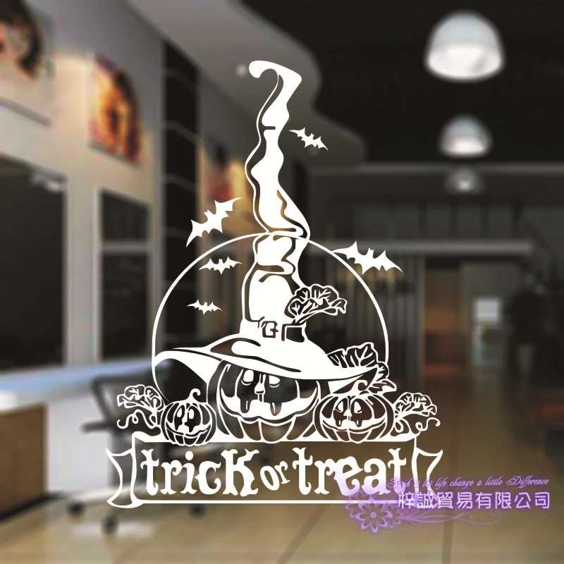 DCTAL Happy Halloween Large Wall Stickers Bat Pumpkin Lantern Glass Decal Window Stickers Posters Vinyl