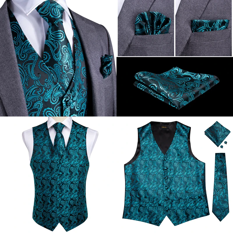 DiBanGu, черный, Пейсли, модный, Свадебный, мужской, шелк, жилет, галстук, карман, квадратные запонки, набор для костюма, смокинг, MJTZ-109