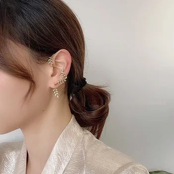 

AOMU Canada Olive Branch Ear Clip Earrings Zircon Leaves Freshwater Pearl Elf Ear No-Pierced Earrings for Women Girl Jewelry