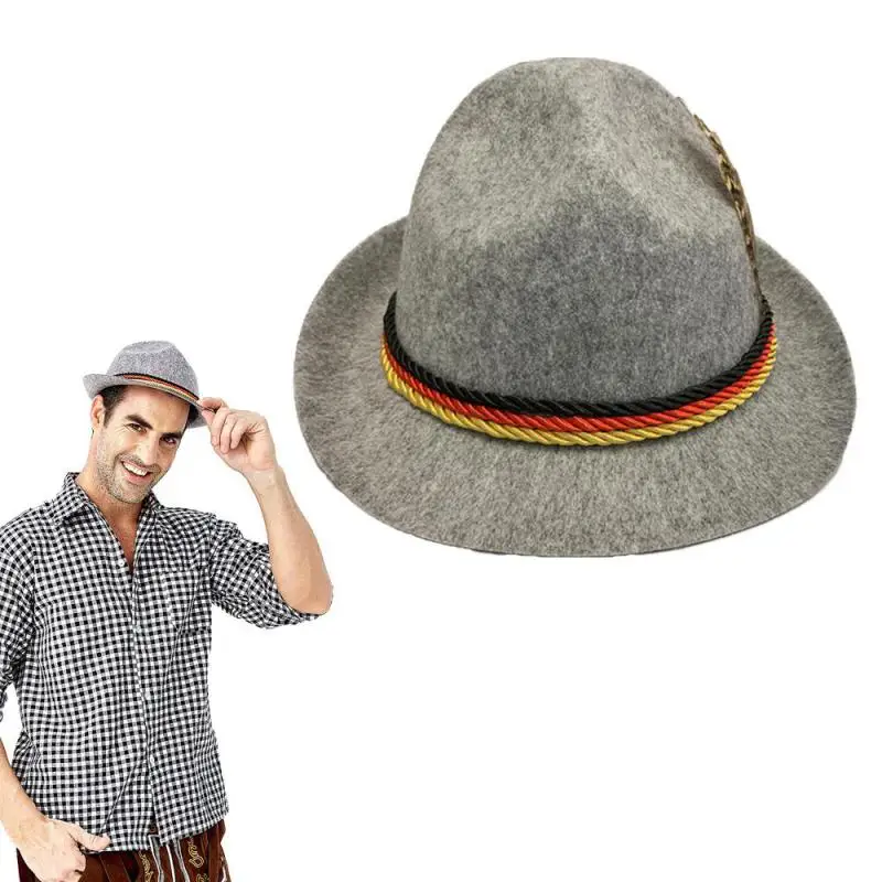 

Factory OEM Custom Size Adult Unisex Grey Green Bavarian Oktoberfest Hat With Feathers Fancy Dress Accessory