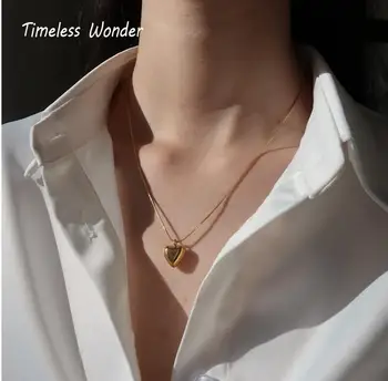 

Timeless Wonder Titanium Snake Chain Heart Charm Choker Necklace Women Stainless Steel Jewelry Designer Gothic Trendy Top 5244