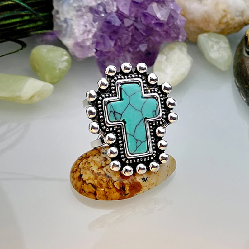 Винтажные мужские ювелирные кольца с крестом в богемном стиле в стиле панк, мужские открытые кольца с бусинами для женщин, модные аксессуары, Z3D351