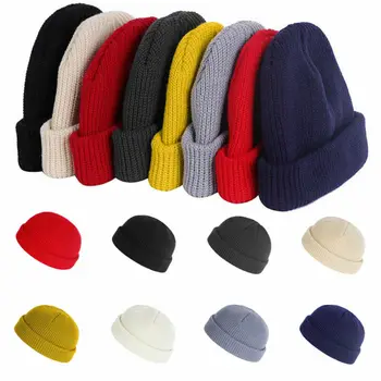 

Unisex Beanie Hat Warm Soft Knitted Ribbed Winter Men Women Fisherman Docker Hat Knitting Wool Beanie Hat Cap