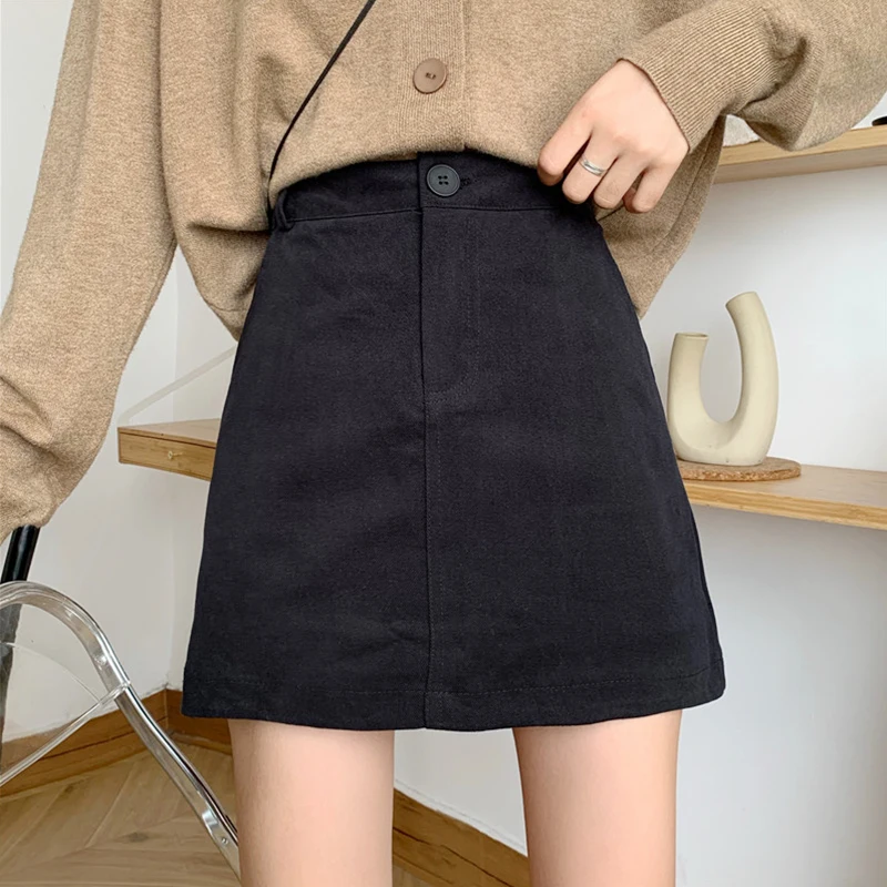 

Black skirt 2021 new spring and autumn high waist thin a-line skirt all-match bag hip skirt skirts for women