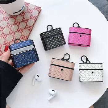 

For AirPod Pro Case Luxury Fashion Squama Fish Scale Pattern PU Leather Hard Cases For Airpods Pro Case Cover Funda Keychain
