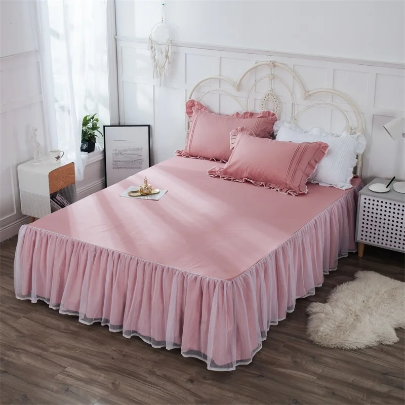 Юбка для кровати, хлопок, белый однотонный цвет, легко снимается, покрывало для кровати, плотное покрывало, одинарное/двойное, для взрослых, эластичная лента, юбка для кровати - Цвет: 6