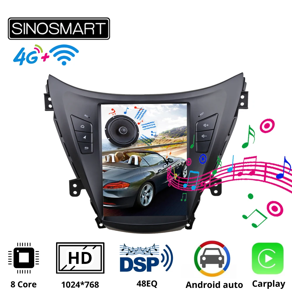 Sinosmart Tesla стиль Автомобильный GPS радио навигационный плеер для Hyundai Elantra 2012 I35 Avante MD