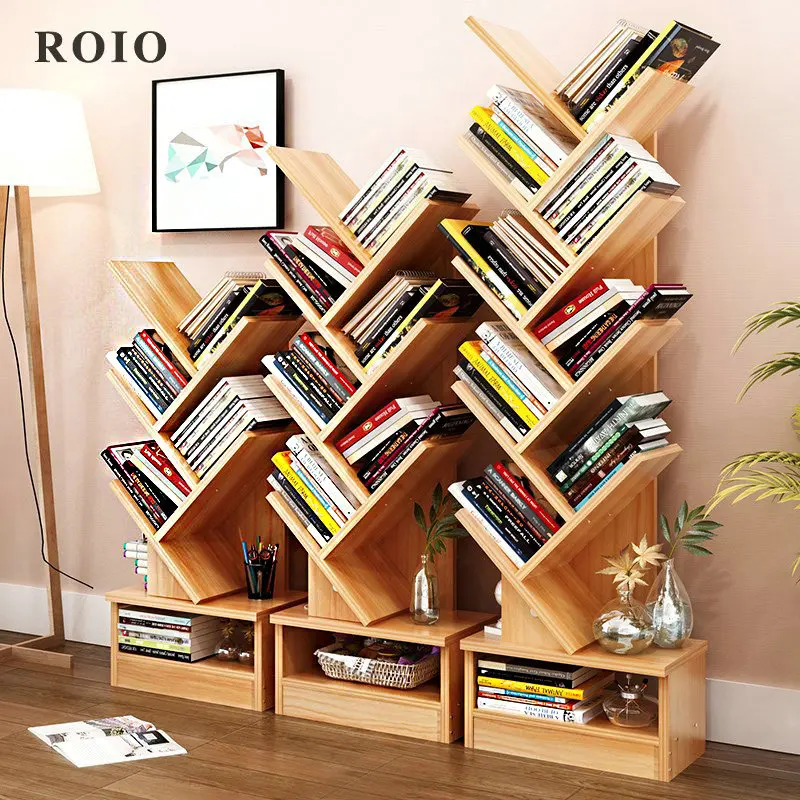 

Simple Bookshelf Wooden Tree Bookcase Living Room Sundries Storage Holder Llattice Cabinet Home Decor Display Stand Book Shelf