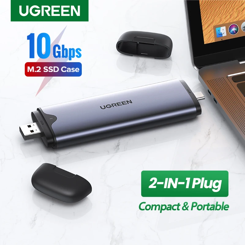 Чехол для SSD-накопителя UGREEN 10 Гбит/с NVMe M.2 B-Key SATA на USB C 3 1 0 адаптер 2 в чехол жесткого