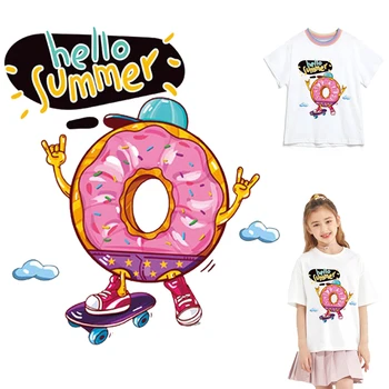 

Cartoon Sweet Donut Badge Iron-on Transfers Heat Vinyl Thermal Stickers For Clothing Ironing Patches For Clothes T Shirt Stripes