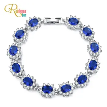 

Rainbamabom 925 Solid Sterling Silver Created Moissanite Sapphire Gemstone Charm Bangle Tennis Bracelets Fine Jewelry Wholesale