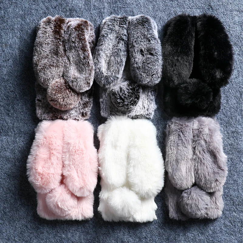 

Fluffy Rabbit Fur Silicone Phone Cases For Bluboo S8 Plus Case Cover For Blackview S8 A7 Bling Back Cover Shell Warm Bumper Bags