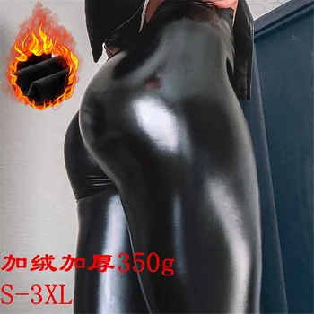

2019 autumn winter women leggings Velvet Thick Warm Velvet leggings PU leather pants