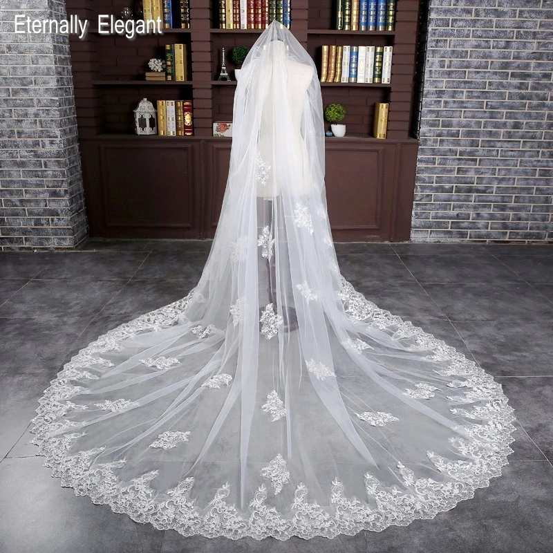 

Hot Gorgeous 3 Meters White/Ivory Sequined Lace Mantilla Cathedral Wedding Veil Bridal Veil Long Comb Wedding Accessories