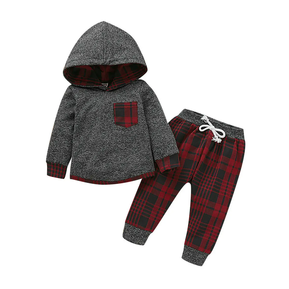 Осенне-зимняя одежда из 2 предметов свитер для новорожденных мальчиков и девочек топы с капюшоном+ длинные штаны, комплект одежды, От 3 месяцев до 3 лет - Цвет: Серый